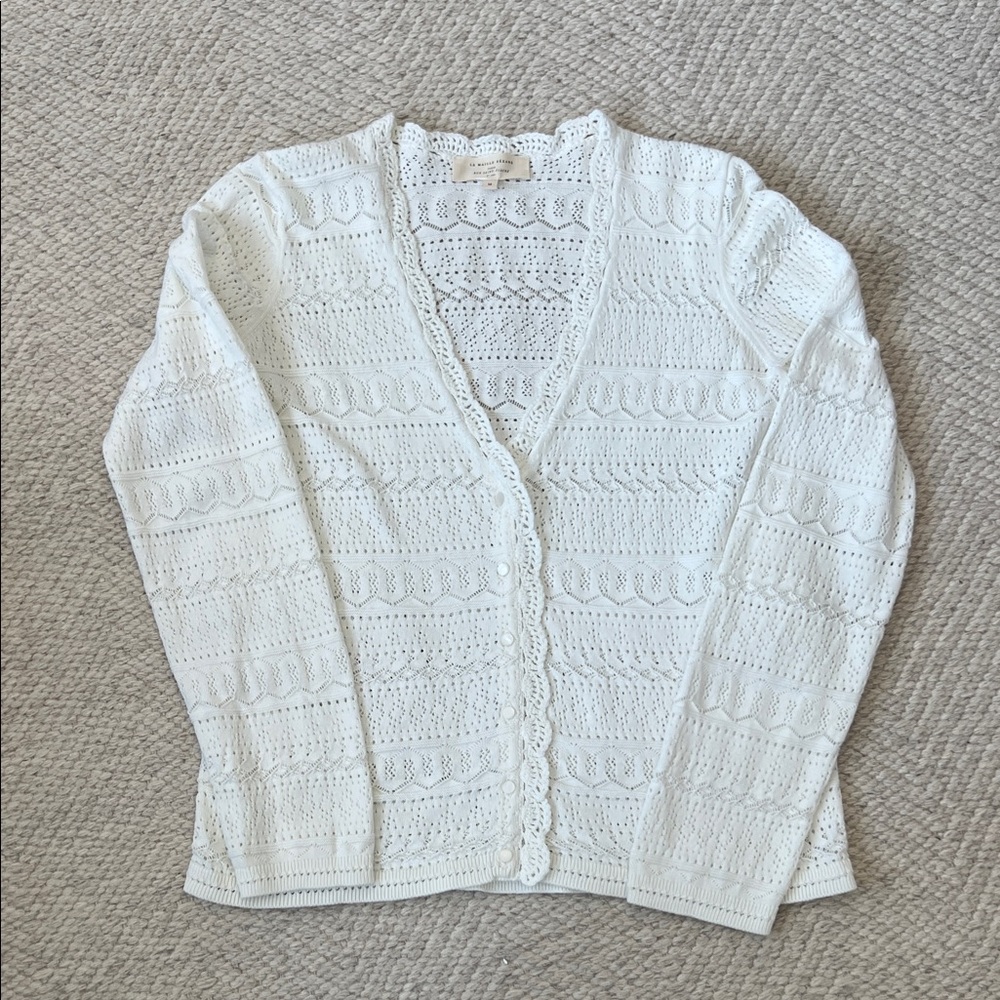 Sezane 100% cotton v-neck embroidered cardigan sweater